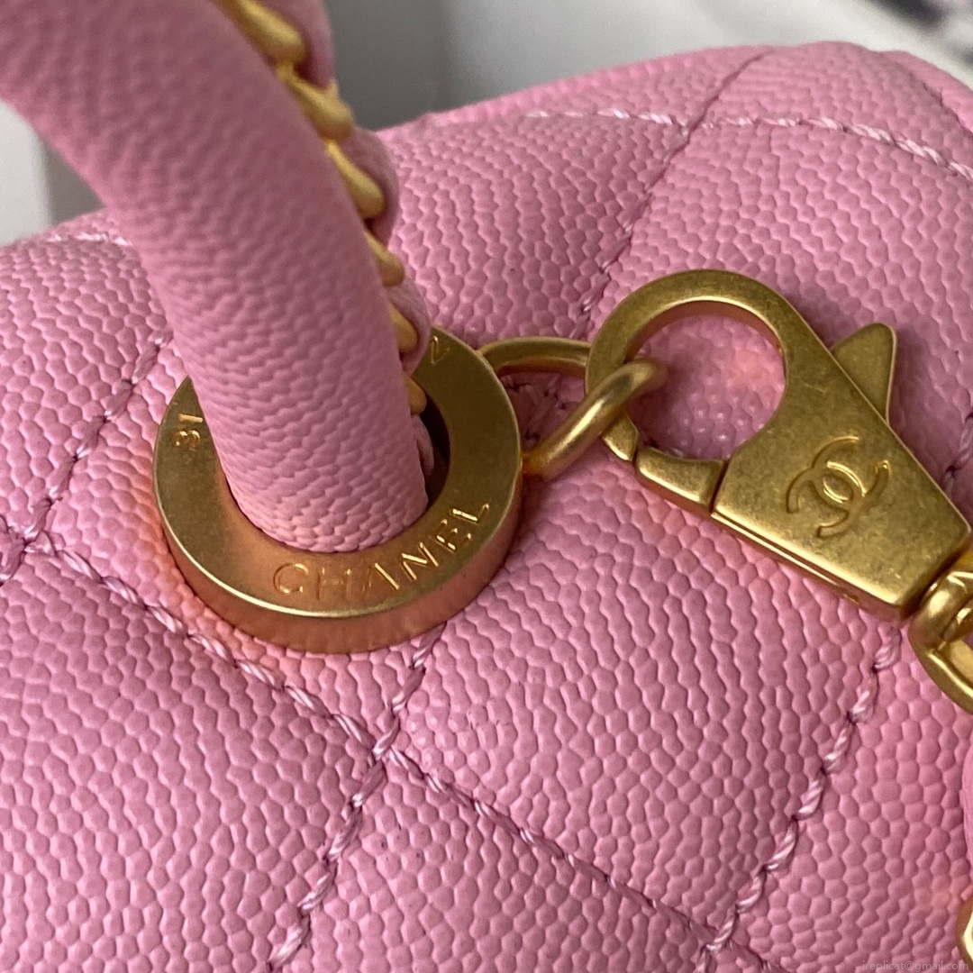 Chanel 23P Medium Flap Bag With Brown Top Handle Bag A92990 Pink