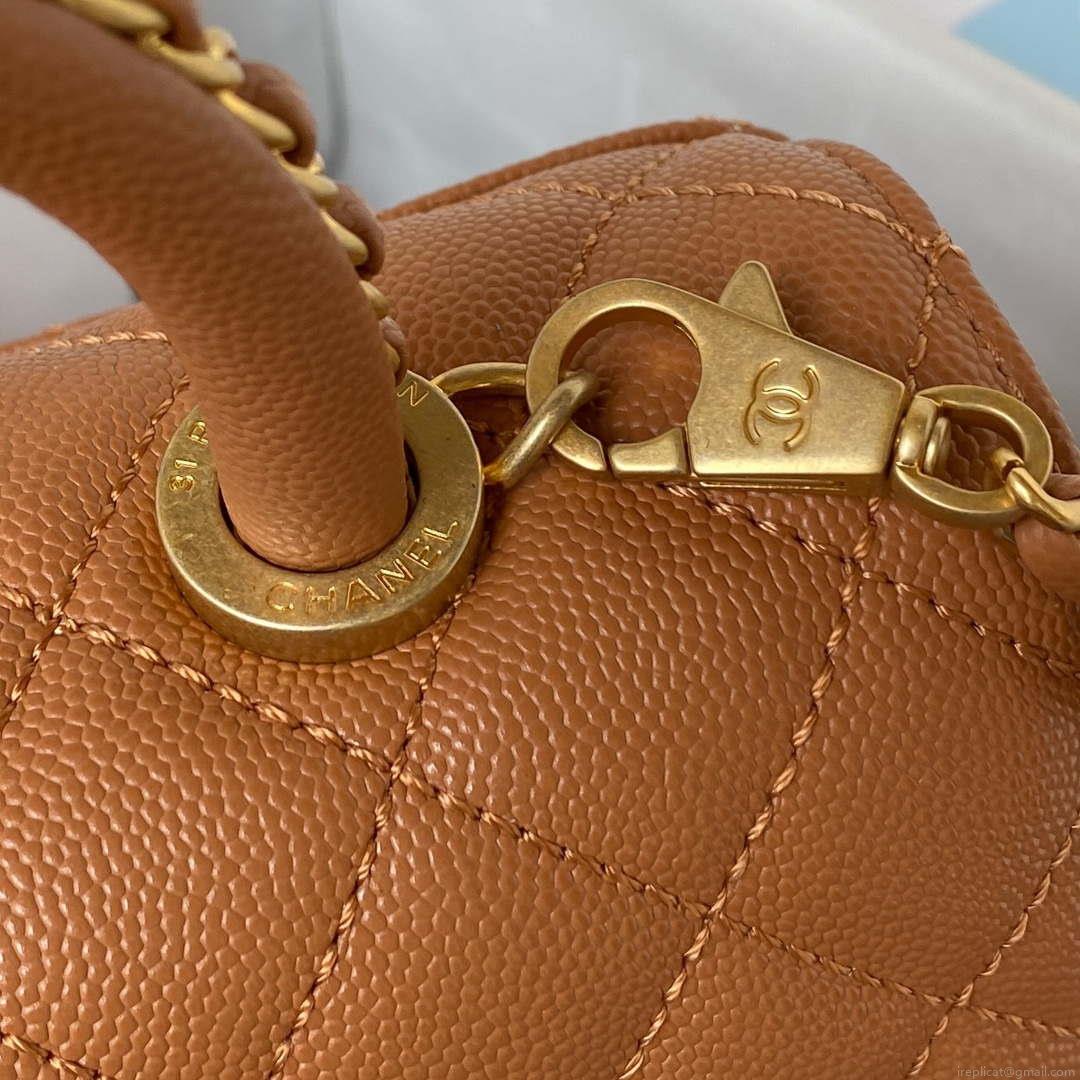 Chanel 23P Medium Flap Bag With Brown Top Handle Bag A92990 Brown