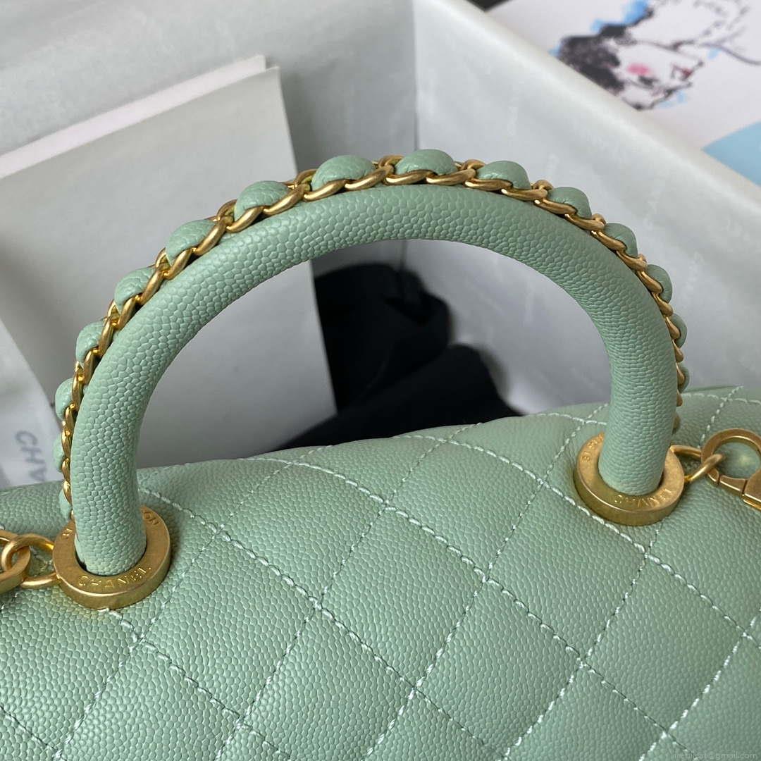 Chanel 23P Medium Flap Bag With Brown Top Handle Bag A92990 Green