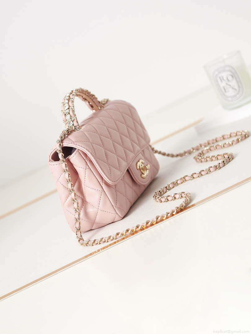 Chanel AS4141 Camellia Embossed Flap With top Handle Bag Pink