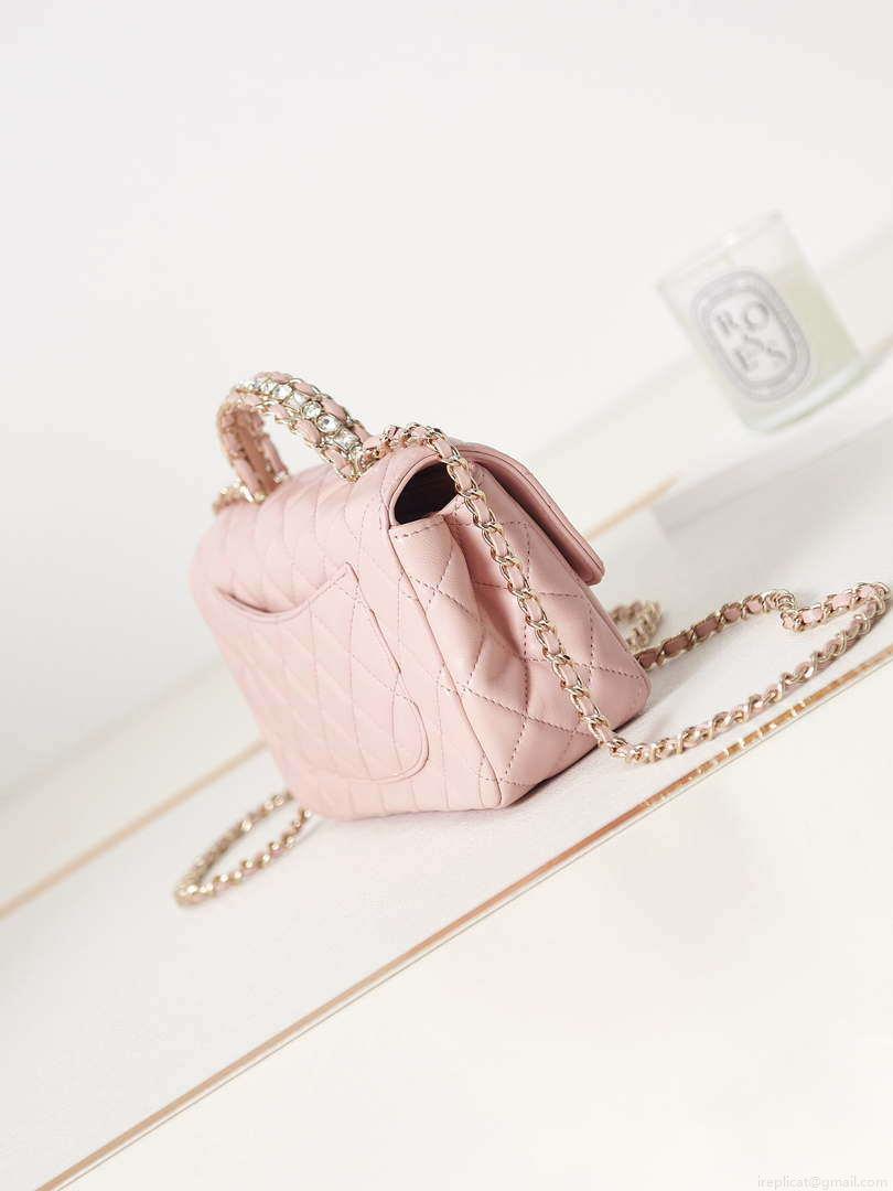 Chanel AS4141 Camellia Embossed Flap With top Handle Bag Pink