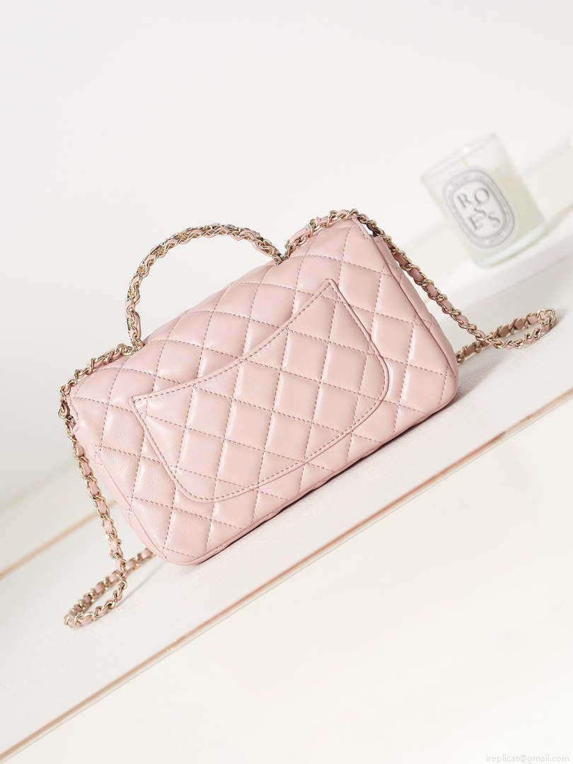 Chanel AS4141 Camellia Embossed Flap With top Handle Bag Pink