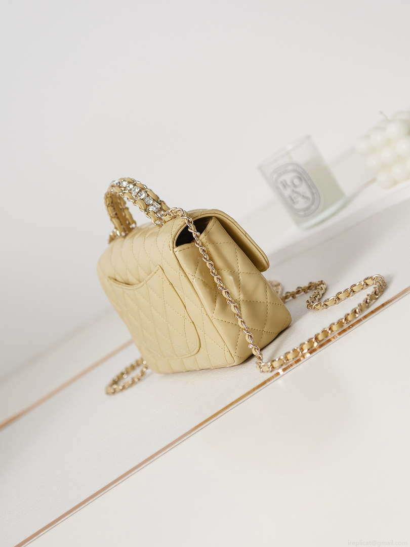Chanel AS4141 Camellia Embossed Flap With top Handle Bag Beige