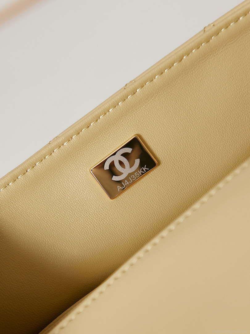Chanel AS4141 Camellia Embossed Flap With top Handle Bag Beige