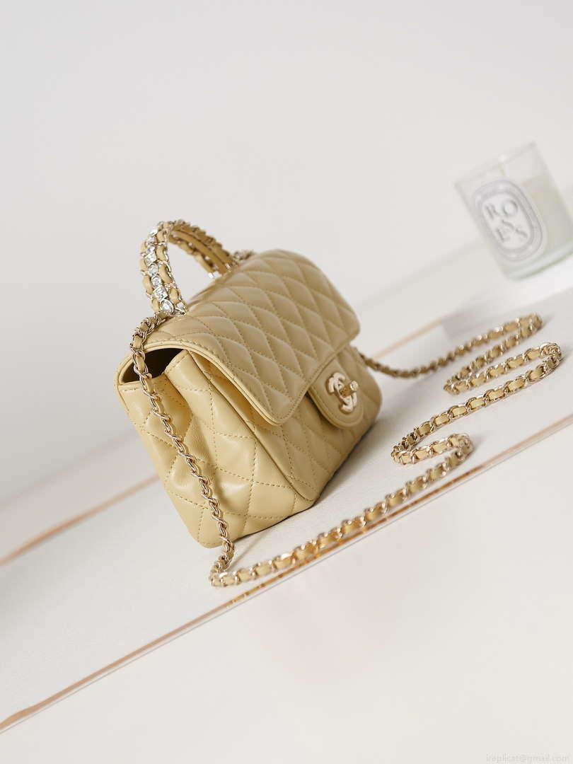Chanel AS4141 Camellia Embossed Flap With top Handle Bag Beige