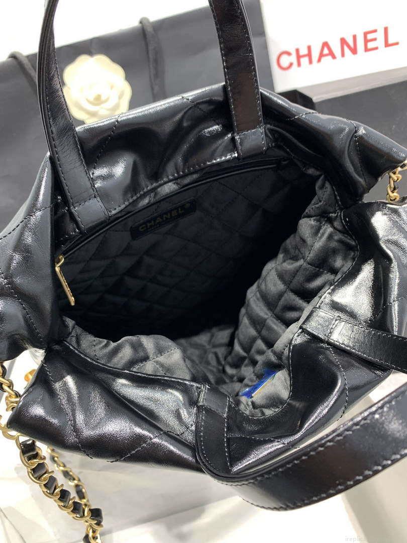 Chanel 22 Backpack AS3859 Shiny Black Calfskin With Gold