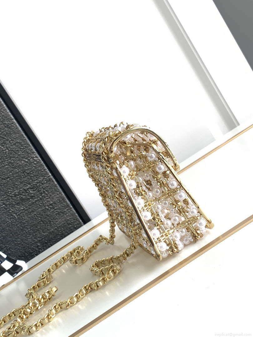 Chanel A90091 Limited Edition Pearl Metal CF Evening Flap Bag gold metal