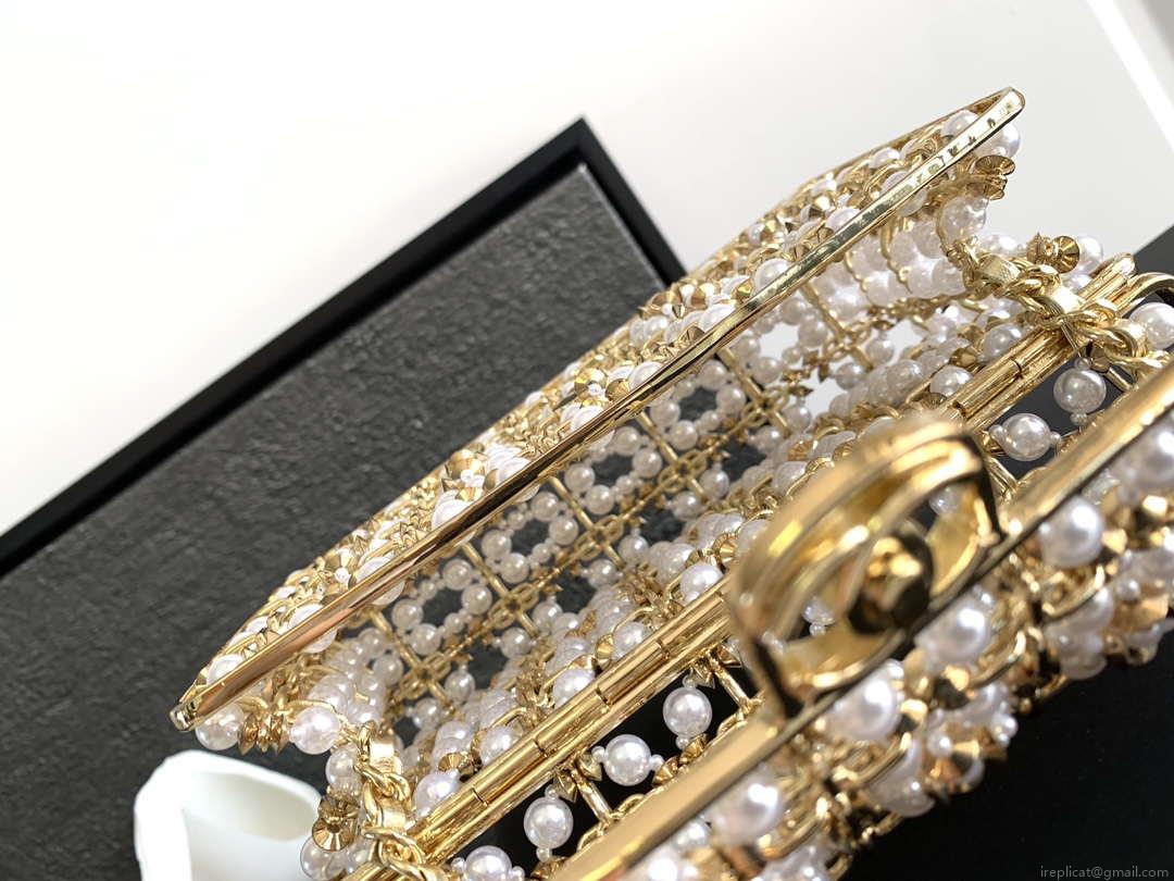 Chanel A90091 Limited Edition Pearl Metal CF Evening Flap Bag gold metal