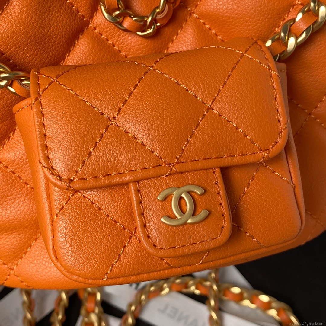 Chanel AS3947 Small Backpack Lambski & Gold-Tone Metal Orange