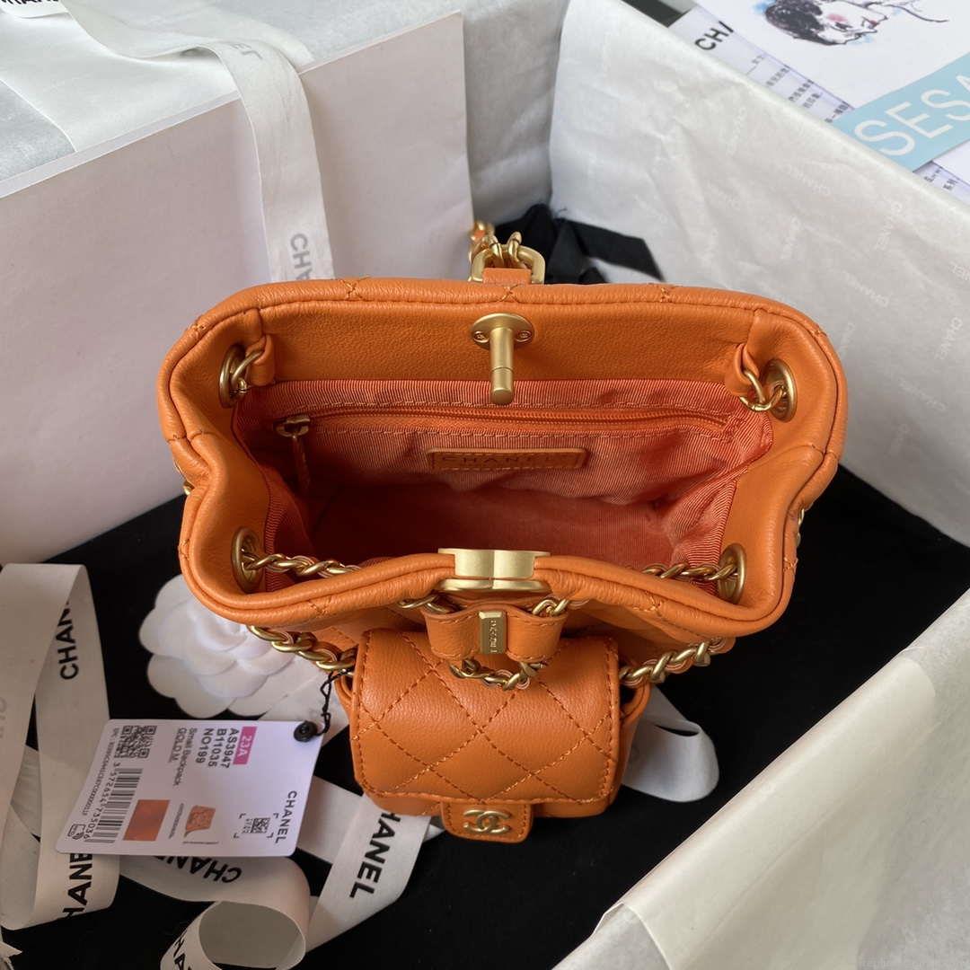Chanel AS3947 Small Backpack Lambski & Gold-Tone Metal Orange