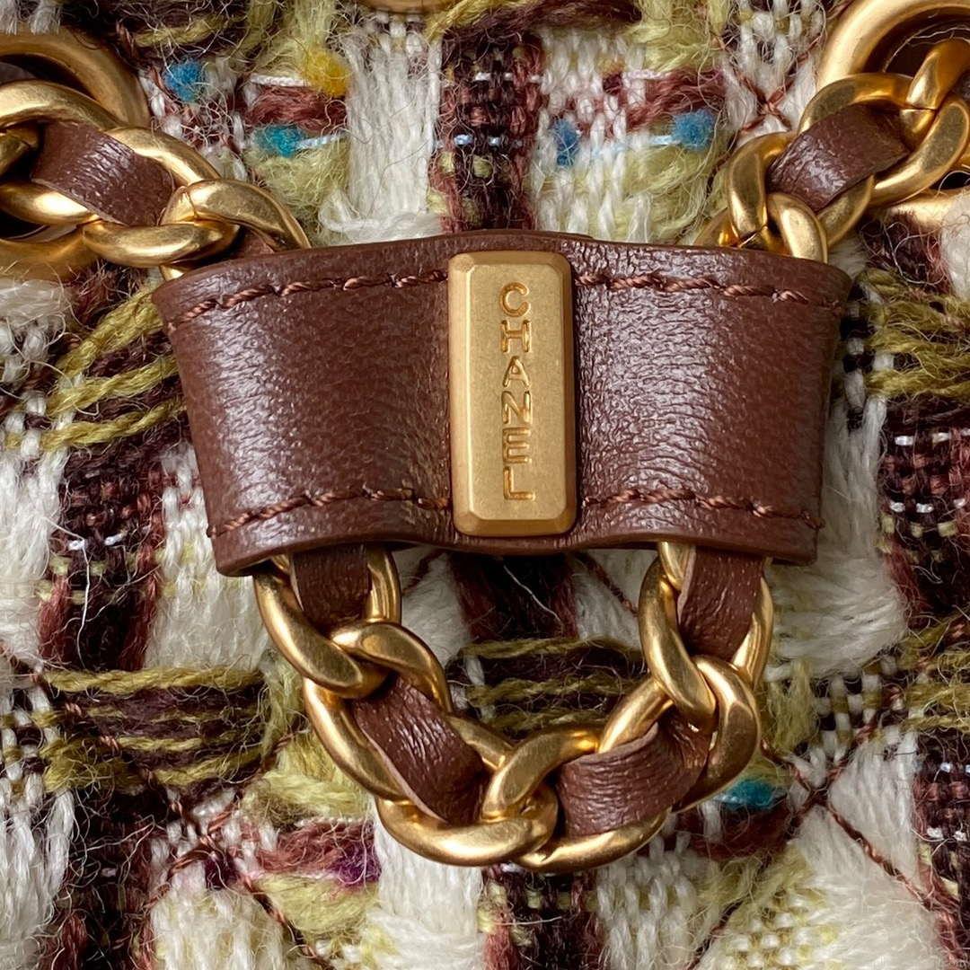 Chanel AS3947 Small Backpack Wool Tweed Lambski & Gold-Tone Metal Brown