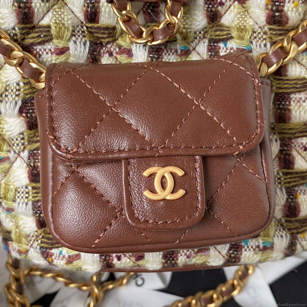 Chanel AS3947 Small Backpack Wool Tweed Lambski & Gold-Tone Metal Brown
