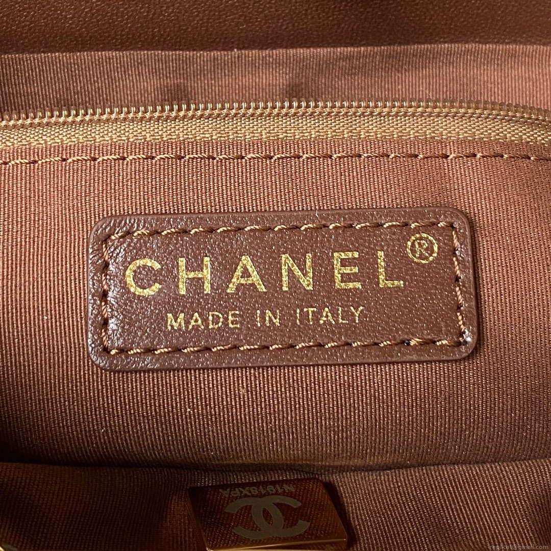 Chanel AS3947 Small Backpack Wool Tweed Lambski & Gold-Tone Metal Brown