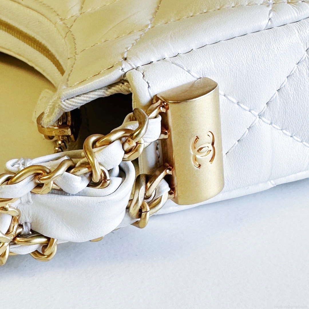 Chanel AP3647 23K Small Hobo Bag Lambskin Gold Metal White