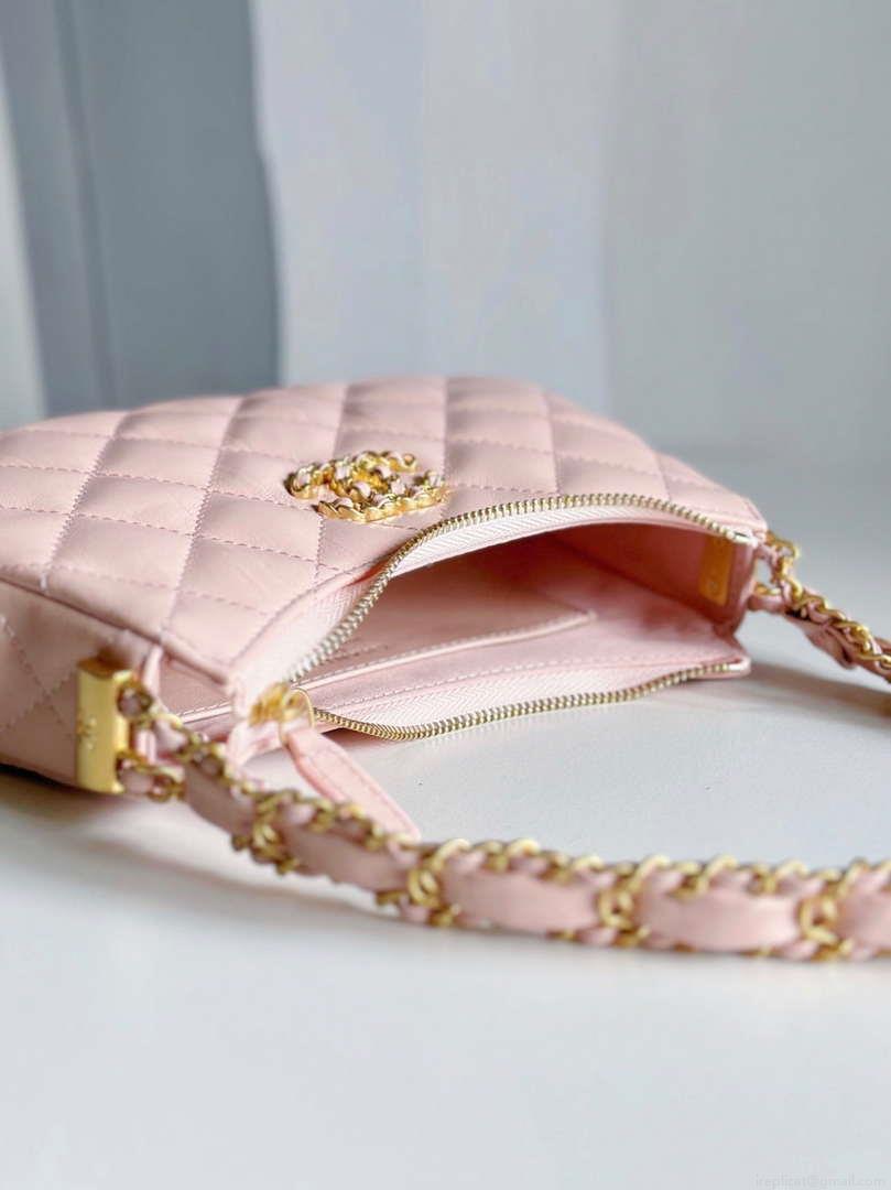 Chanel AP3647 23K Small Hobo Bag Lambskin Gold Metal Pink