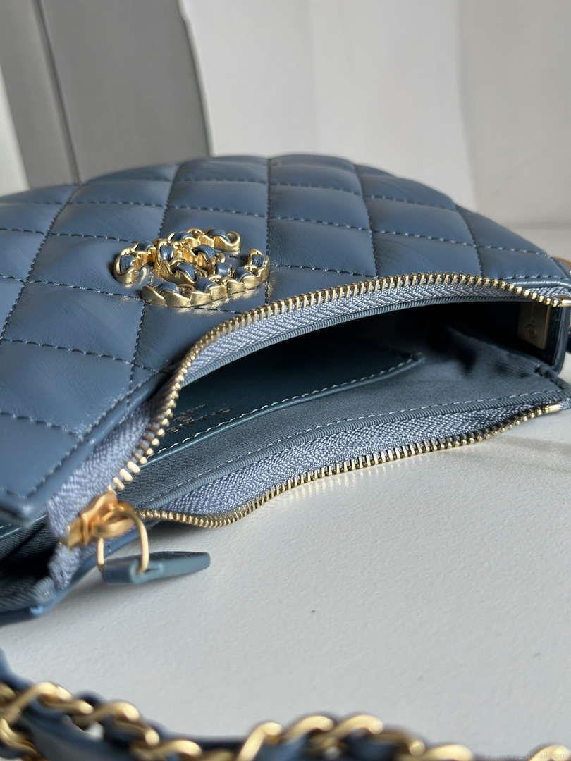 Chanel AP3647 23K Small Hobo Bag Lambskin Gold Metal Navy Blue