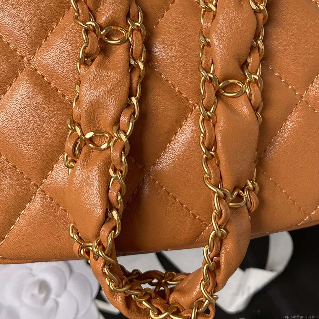 Chanel AP3647 23K Small Hobo Bag Lambskin Gold Metal Caramel
