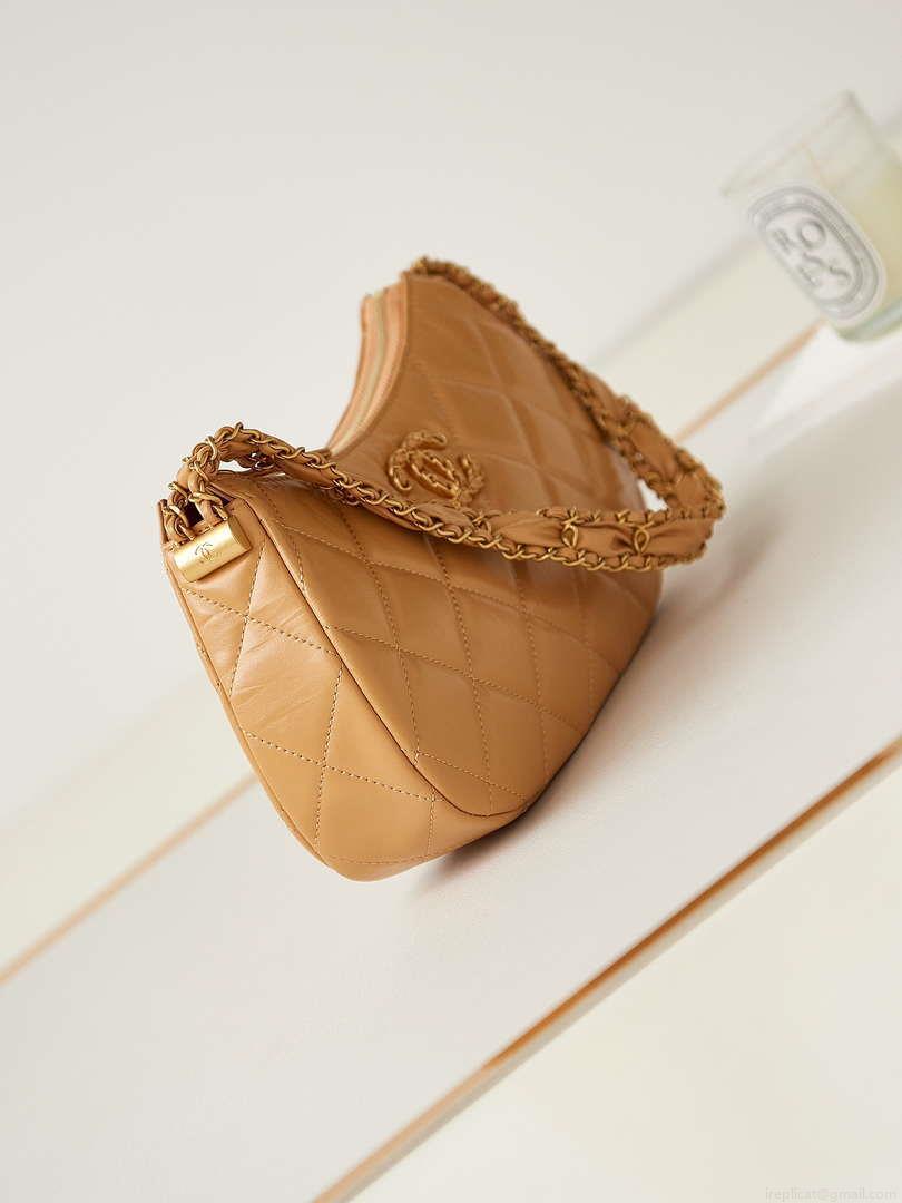 Chanel AS4422 23K Hobo Bag Lambskin Gold Metal Caramel