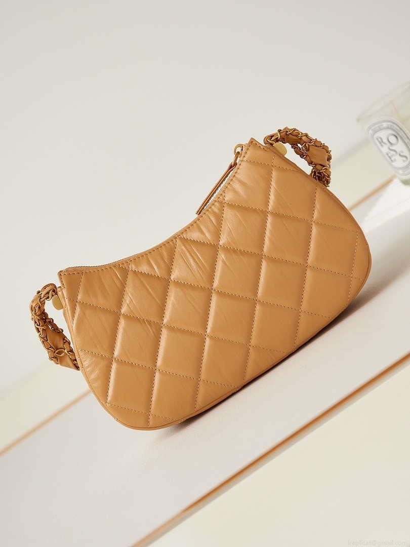 Chanel AS4422 23K Hobo Bag Lambskin Gold Metal Caramel