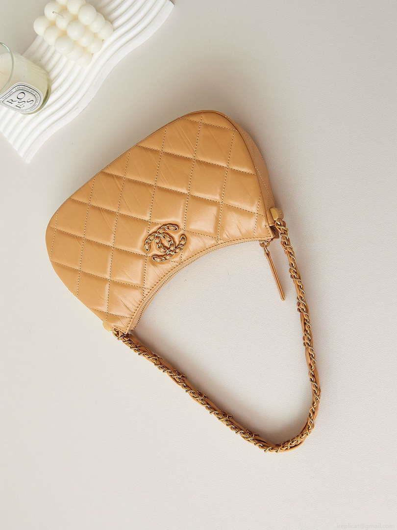 Chanel AS4422 23K Hobo Bag Lambskin Gold Metal Caramel