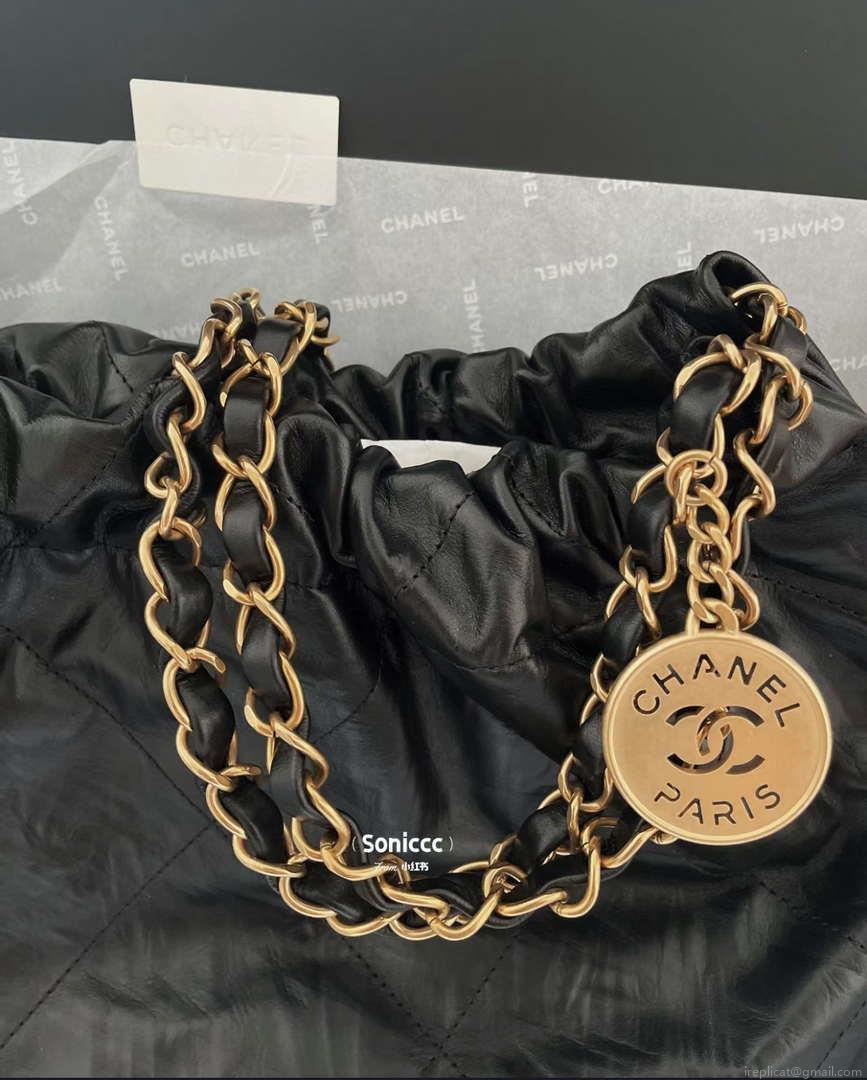 Chanel 22 Handbag AS3261 Wrinkled Calfskin leather Black Gold