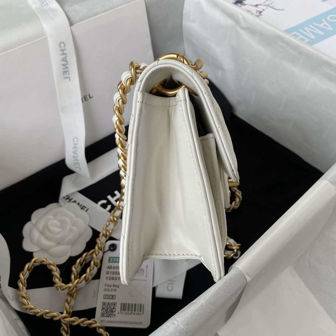 Chanel AS4051 Flap Bag Lambskin Gold Metal White
