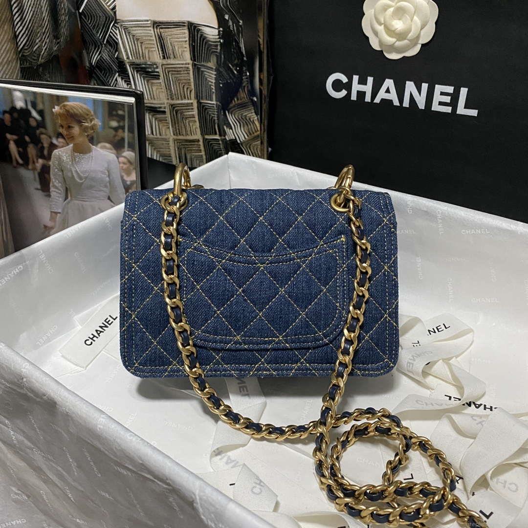 Chanel AS4051 Flap Bag Denim canvas Gold Metal Blue