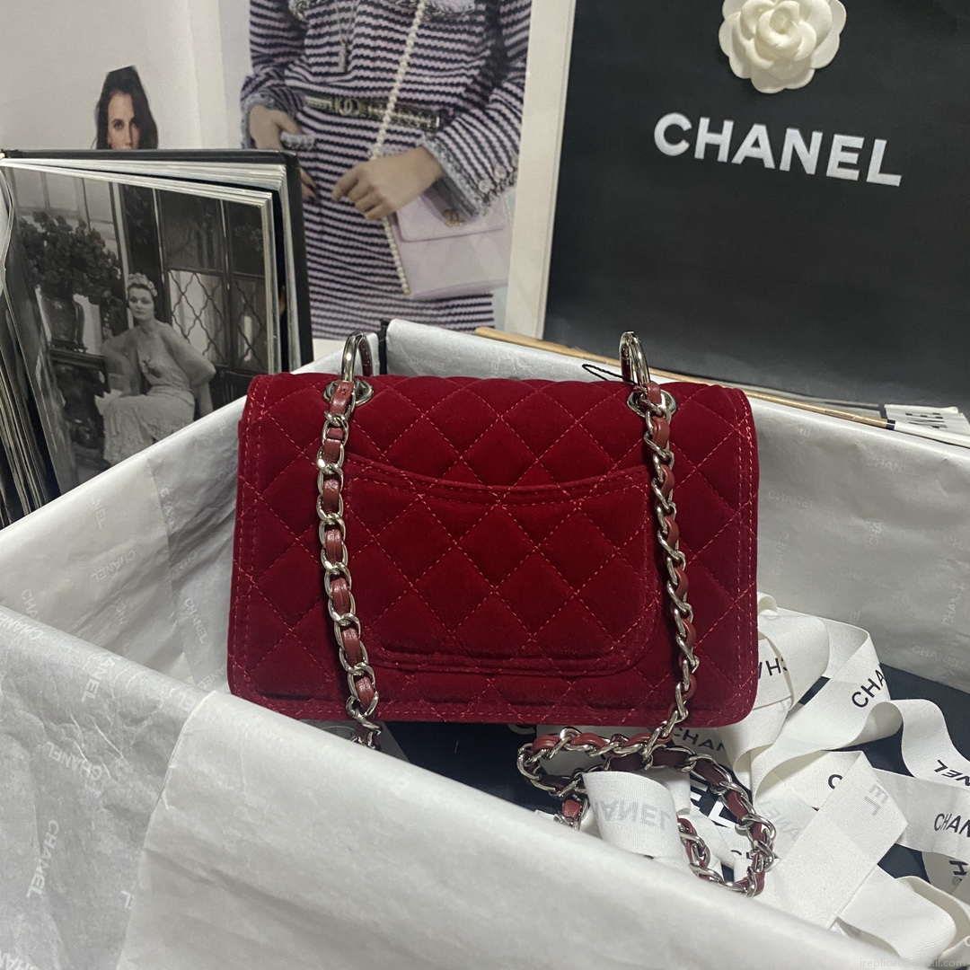 Chanel AS4051 Flap Bag Velvet Silver Metal Wine Red