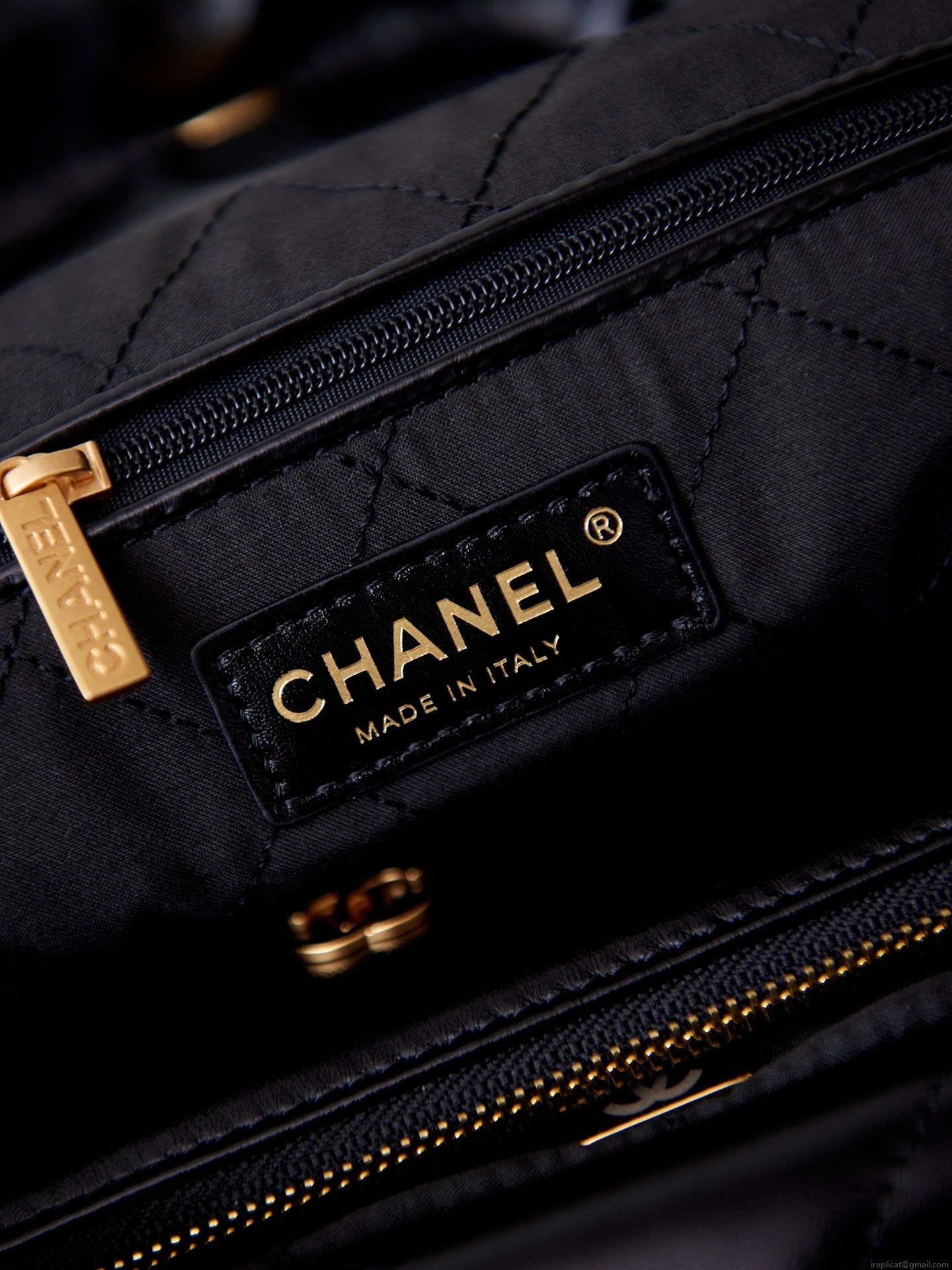 Chanel 22 Bag AS4486 Small Handbag Shiny Calfskin Black With Gold