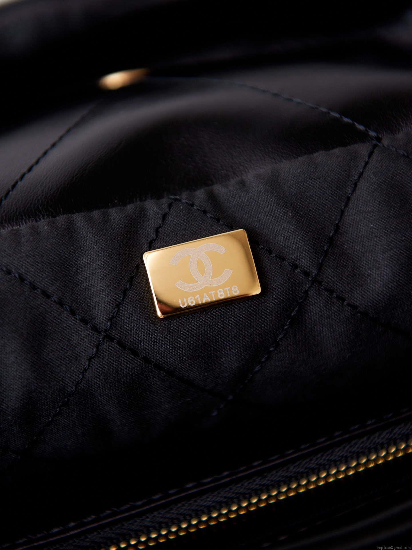 Chanel 22 Bag AS4486 Small Handbag Shiny Calfskin Black With Gold