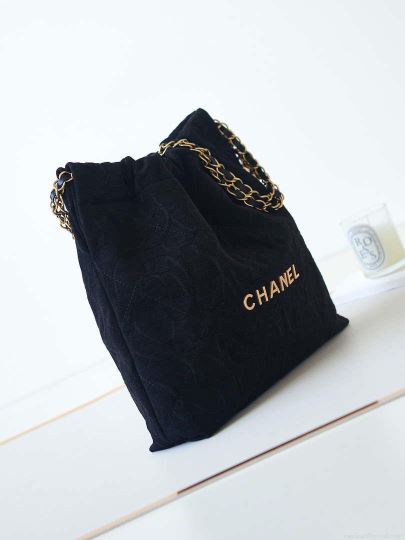 Chanel 22 AS3260 Small Handbag Velvet Black Gold