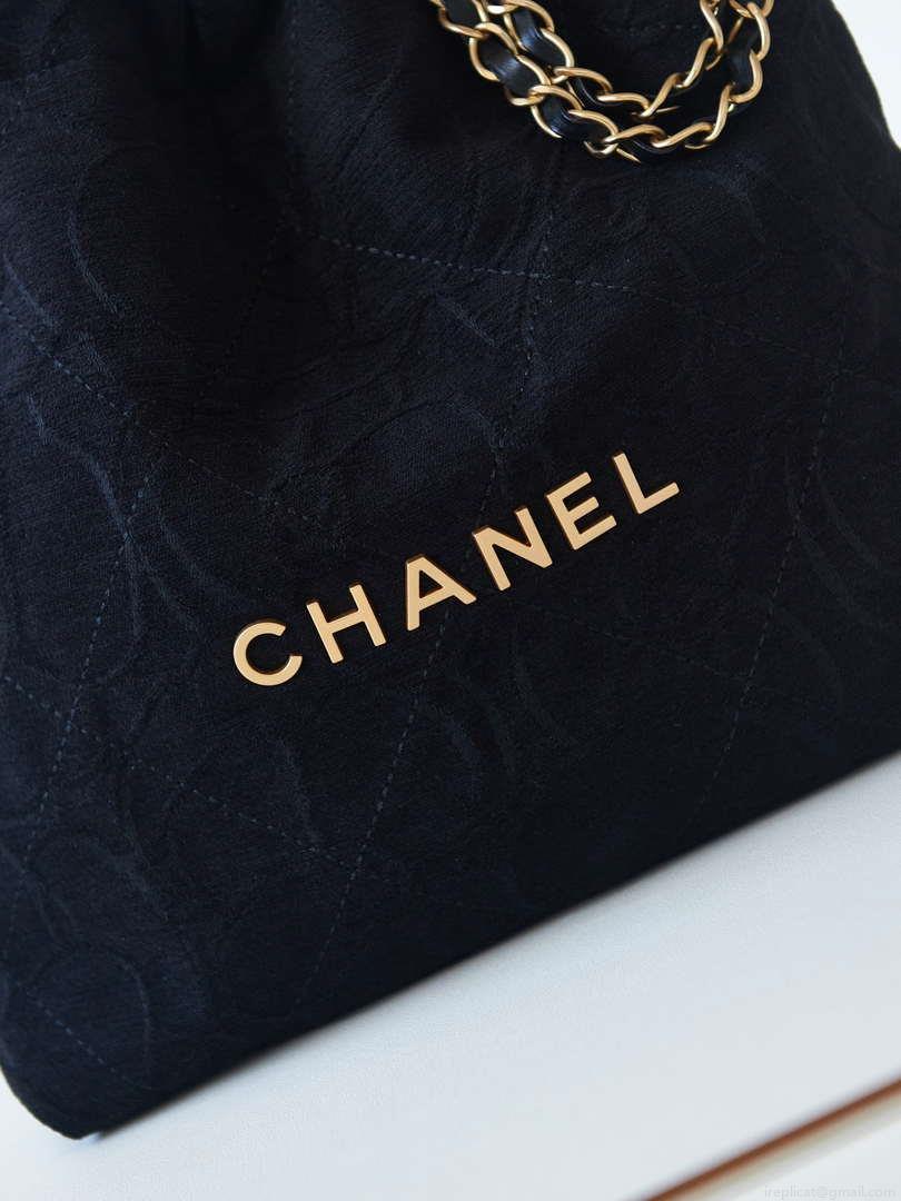 Chanel 22 AS3260 Small Handbag Velvet Black Gold