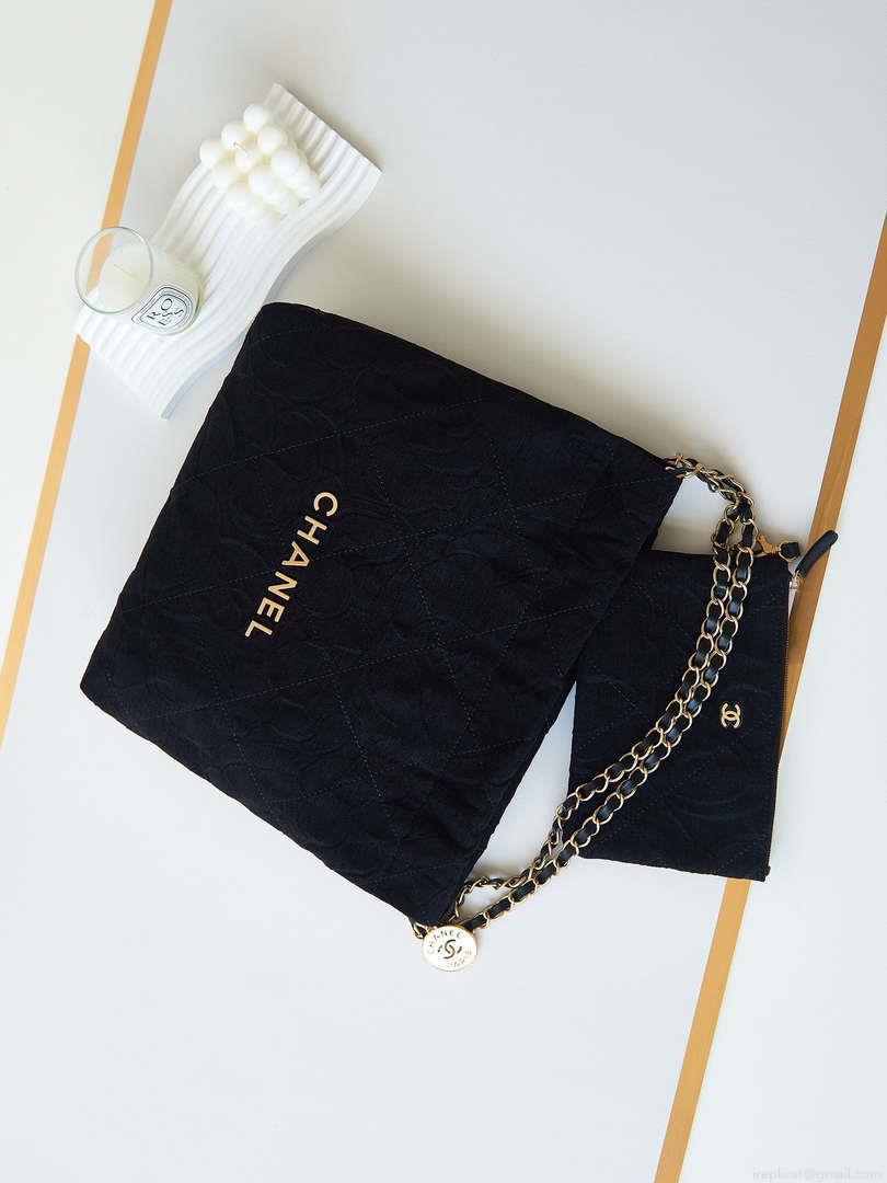 Chanel 22 AS3260 Small Handbag Velvet Black Gold