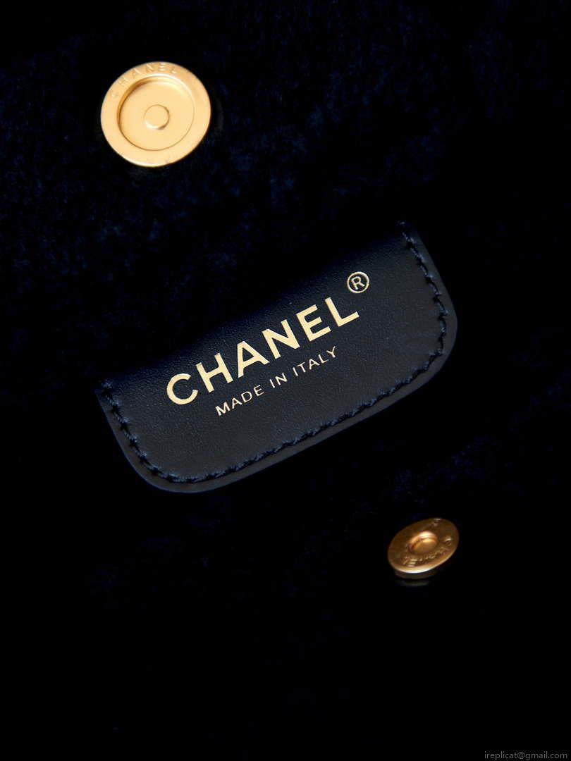 Chanel 22 AS3260 Small Handbag Black Calfskin wiht Black wool Gold