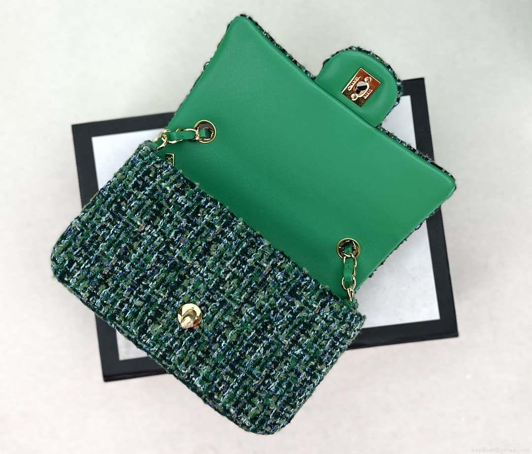 Chanel AS1116 Small Flap bag Woolen A69900 Green