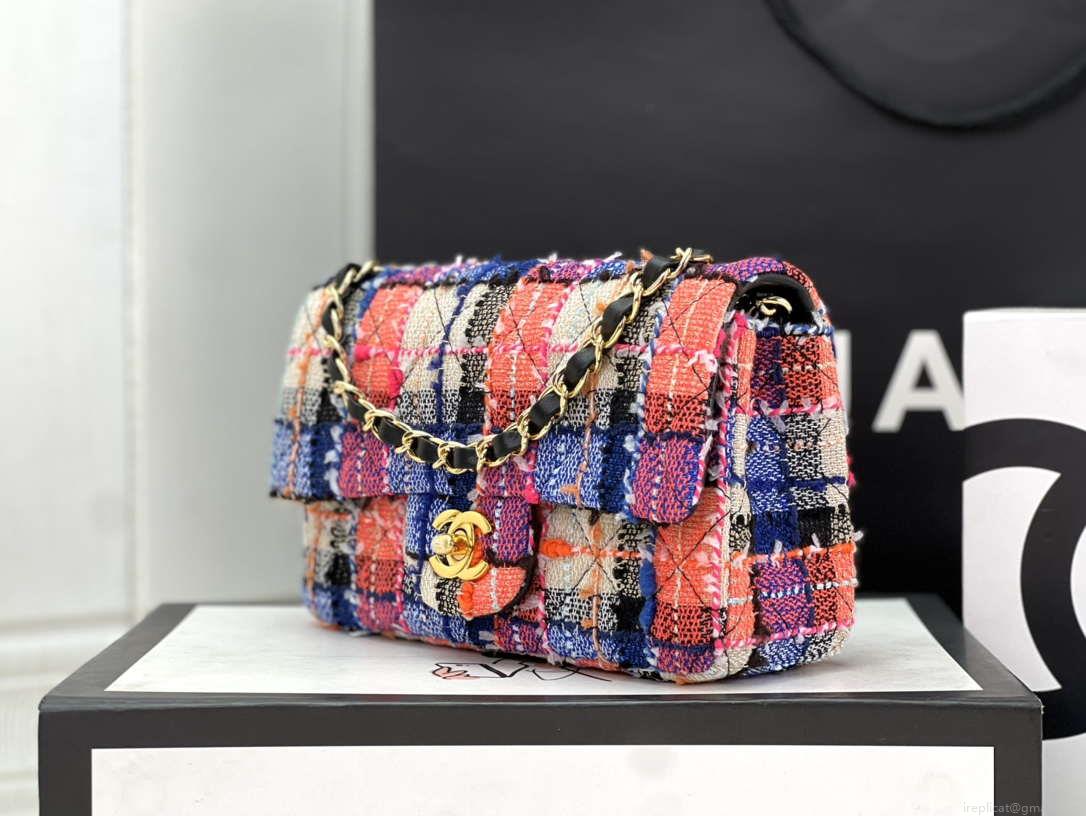 Chanel AS1116 Small Flap bag Woolen A69900 Pink & Blue