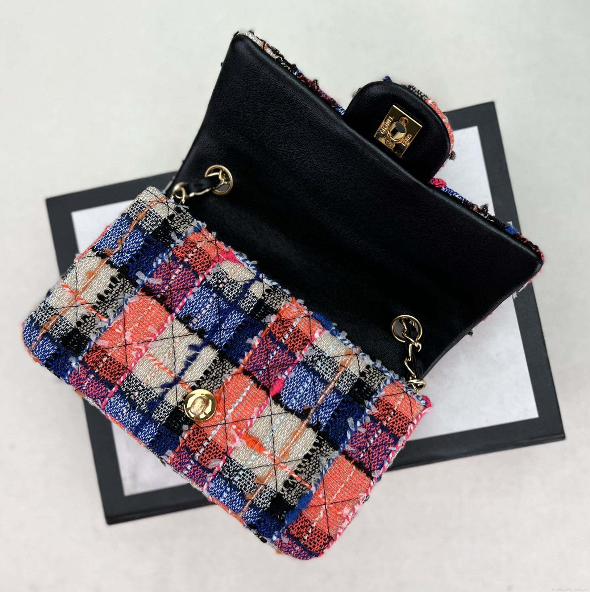 Chanel AS1116 Small Flap bag Woolen A69900 Pink & Blue