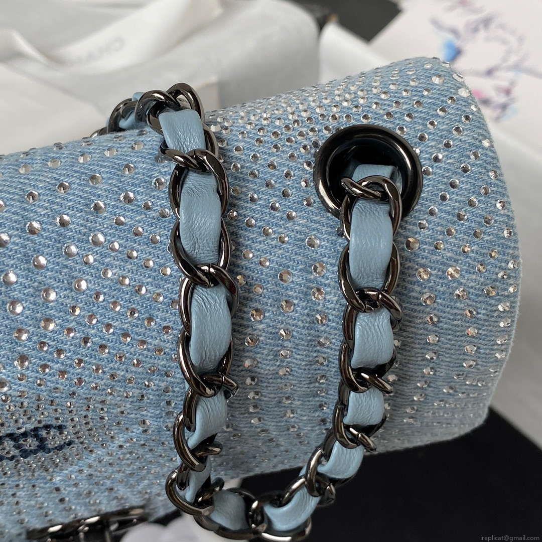 Chanel AS1116 Small Flap bag Velvet Crystal Pearl A69900 Blue