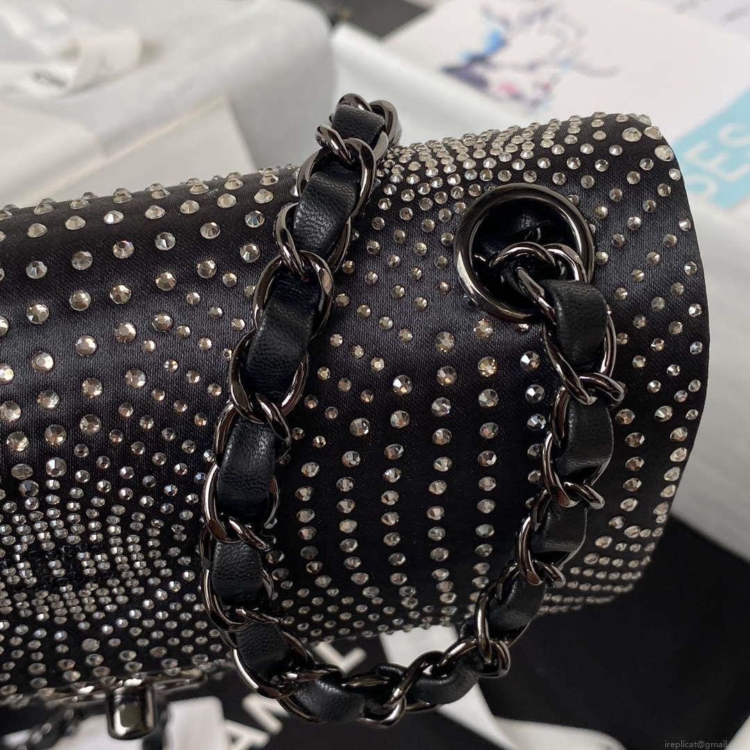 Chanel AS1116 Small Flap bag Velvet Crystal Pearl A69900 Black