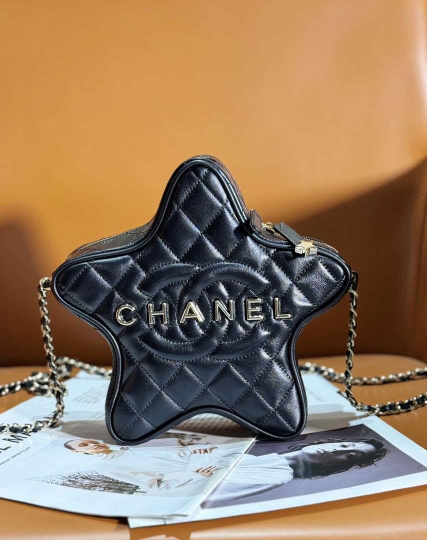 Chanel AS4579 Star Handbag metallic Lambskin gold metal Black