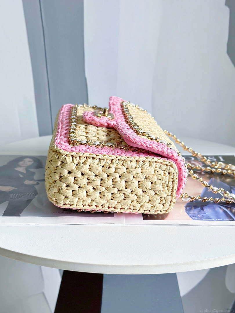 Chanel AS1116 Small Flap bag Raffia A69900 Beige & Pink