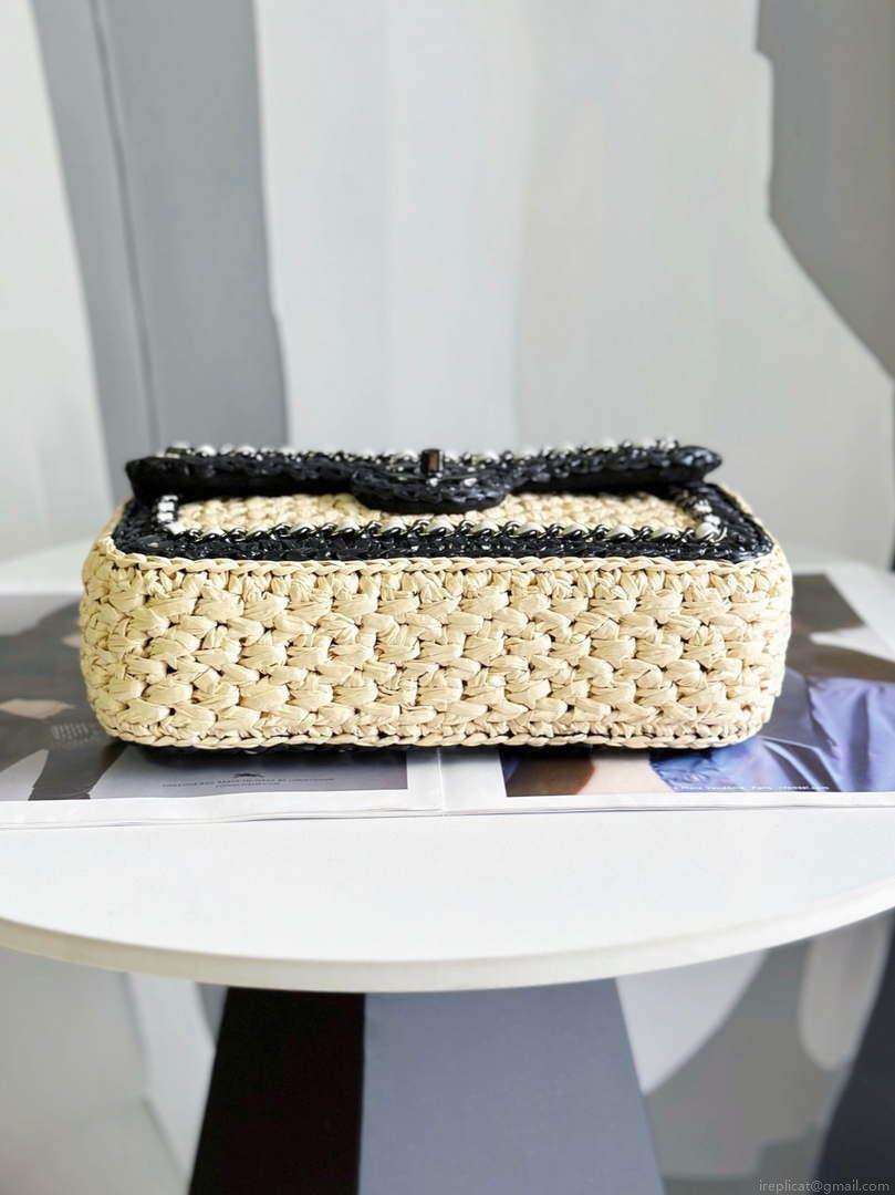 Chanel AS1116 Small Flap bag Raffia A69900 Beige & Black