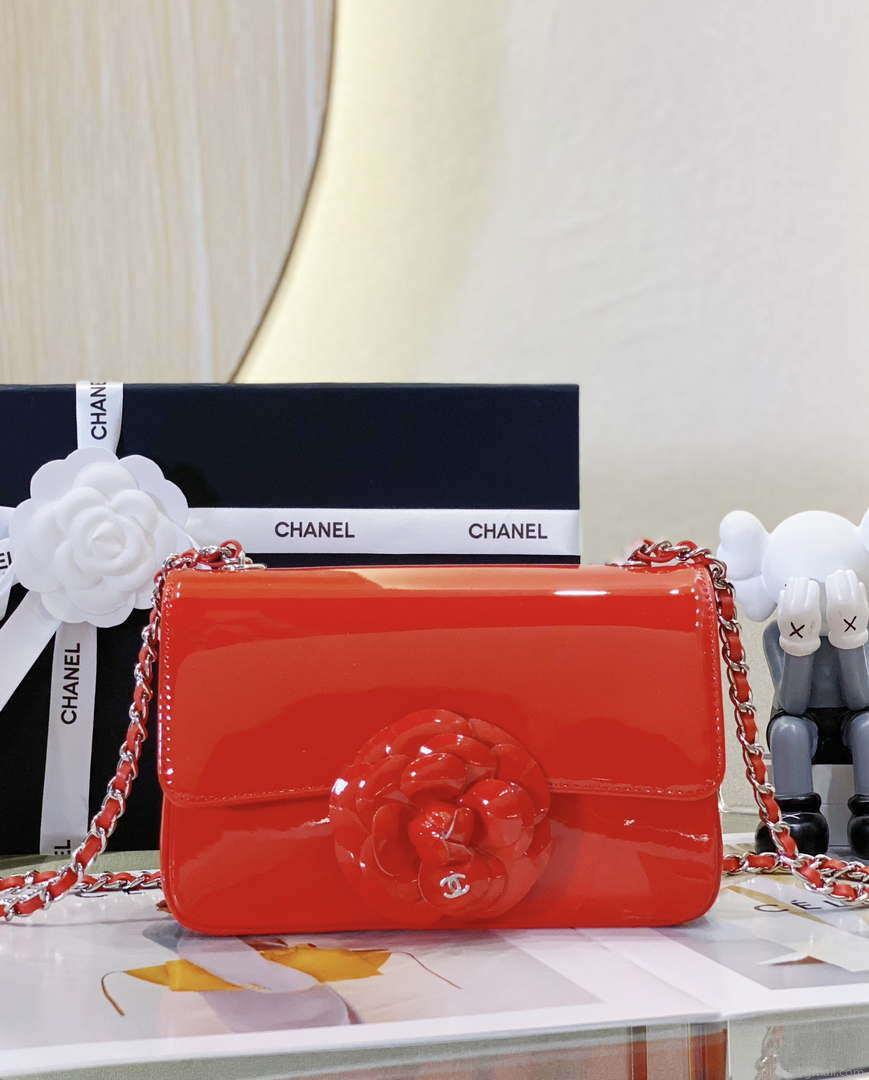Chanel AS4388 Small Flap Bag Patent Calfskin & Gold Metal Red