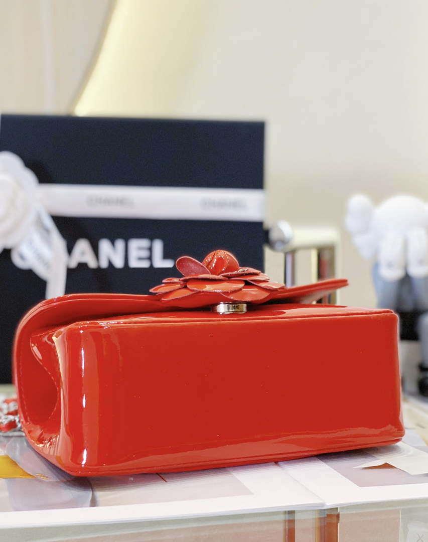 Chanel AS4388 Small Flap Bag Patent Calfskin & Gold Metal Red