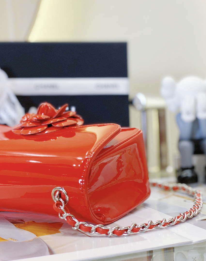 Chanel AS4388 Small Flap Bag Patent Calfskin & Gold Metal Red