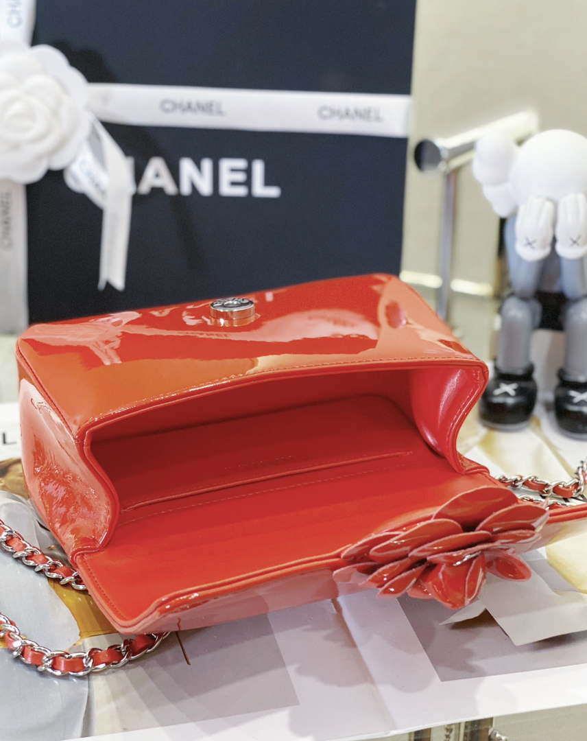 Chanel AS4388 Small Flap Bag Patent Calfskin & Gold Metal Red