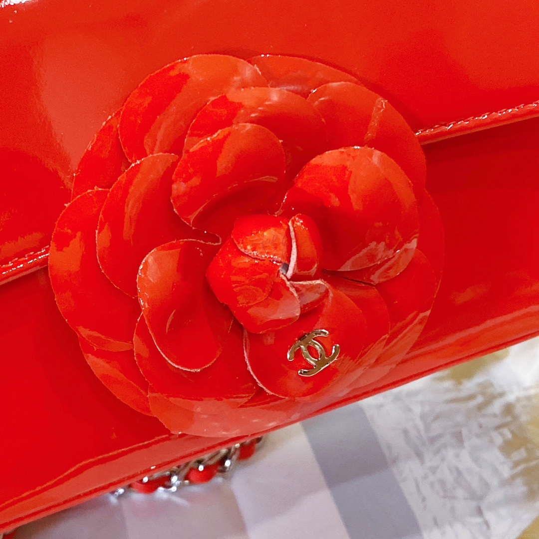 Chanel AS4388 Small Flap Bag Patent Calfskin & Gold Metal Red