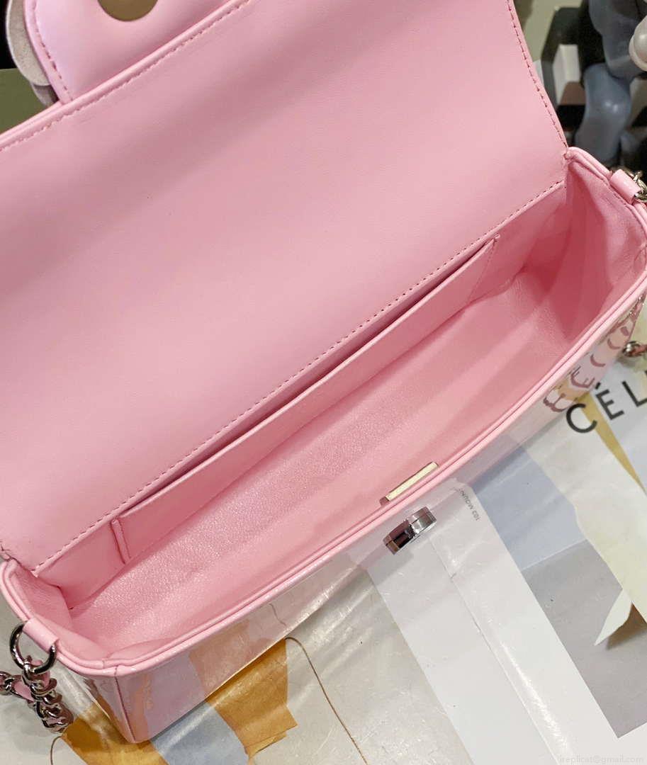 Chanel AS4498 Clutch Flap Bag Patent Calfskin & Gold Metal Pink