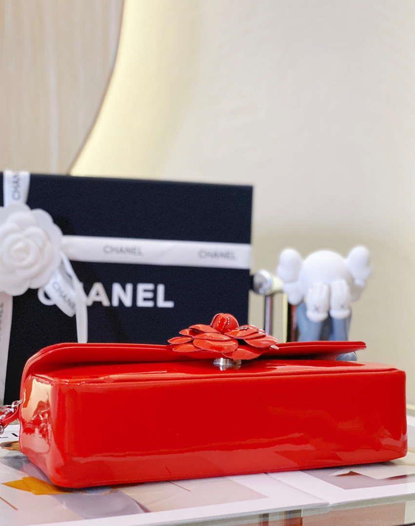 Chanel AS4498 Clutch Flap Bag Patent Calfskin & Gold Metal Red