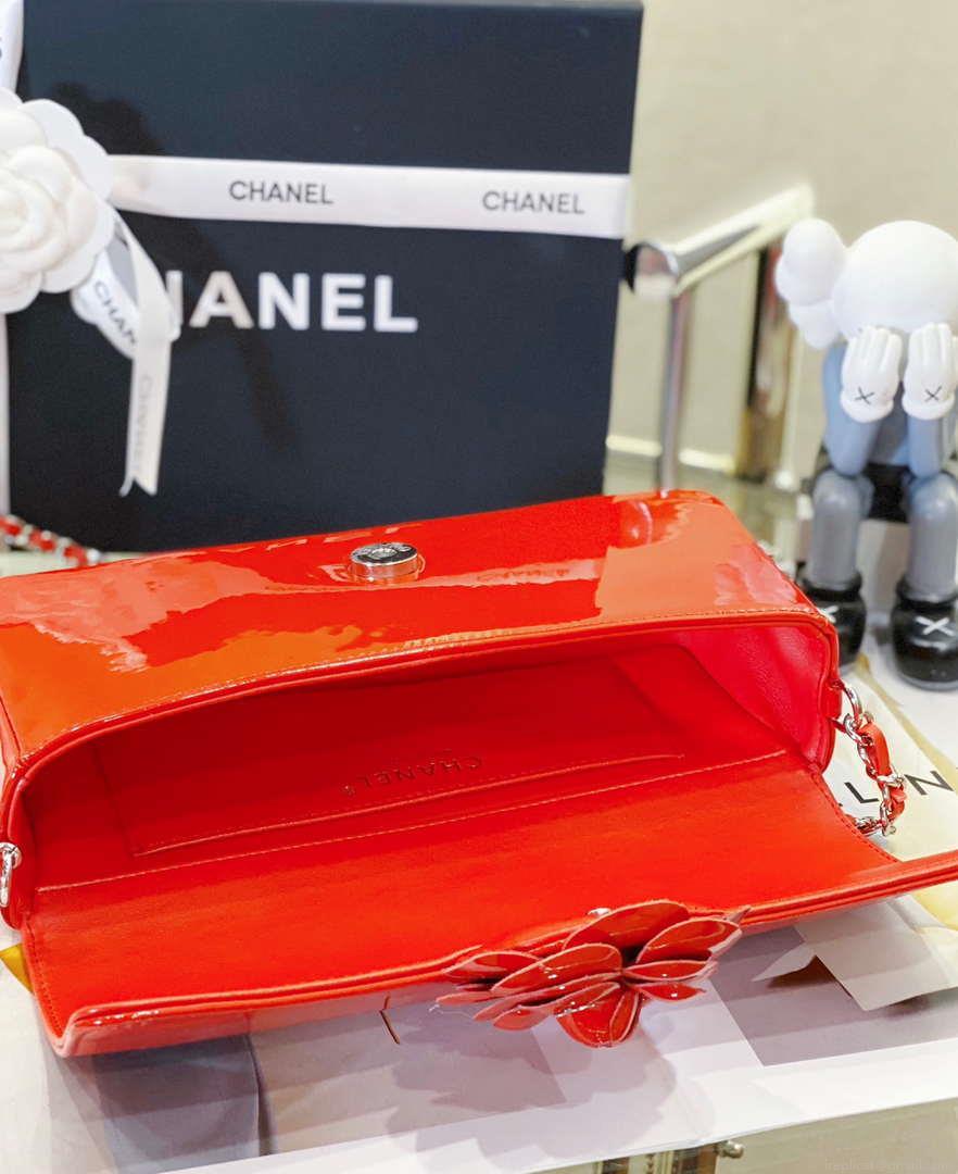 Chanel AS4498 Clutch Flap Bag Patent Calfskin & Gold Metal Red